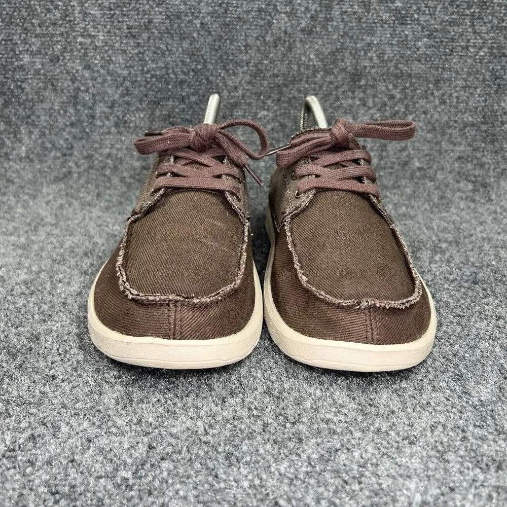 Sanuk Lite Boat Shoes Men's Size 10 Brown‎ Canvas Casual Lace Moc Toe Sneakers